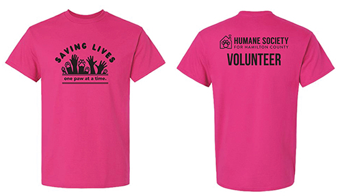 Saving Lives One Paw at a Time Humane Society for Hamilton County Volunteer Short Sleeve T-Shirt in Pink